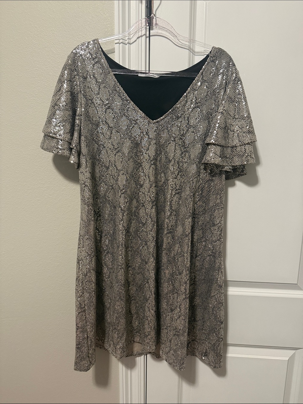 Caramela Silver and Black Sequin Snake Print Dress